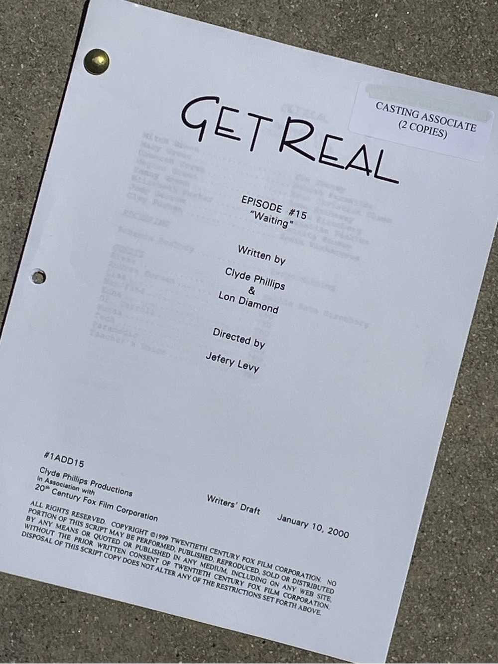 Get Real 90s TV Series Anne Hathaway Eisenberg EOC Production Used Script #15